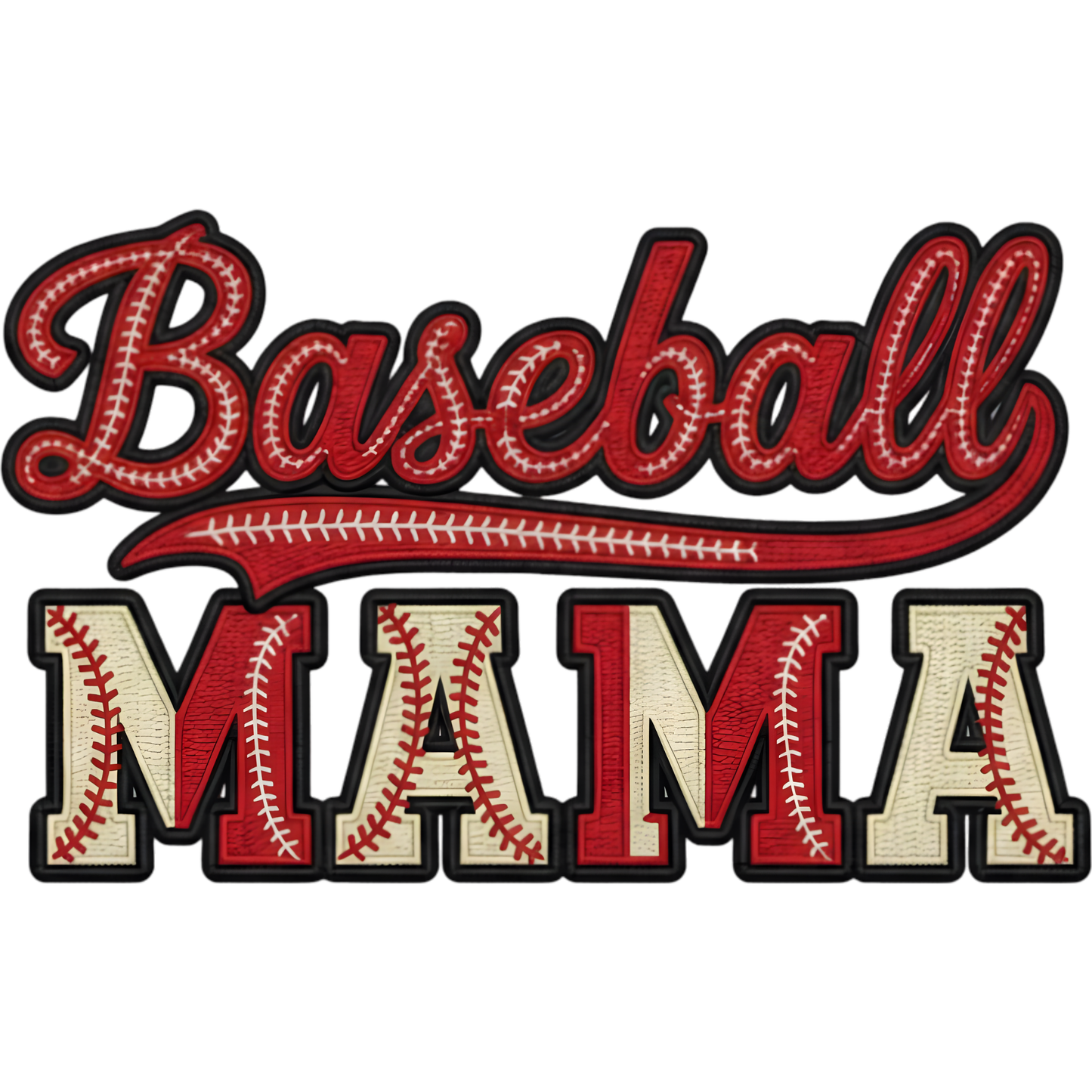 𝐁𝐚𝐬𝐞𝐛𝐚𝐥𝐥 𝐌𝐀𝐌𝐀 DTF Transfer – Classic Red Stitch Sports Mom Design DTF Ready To Press