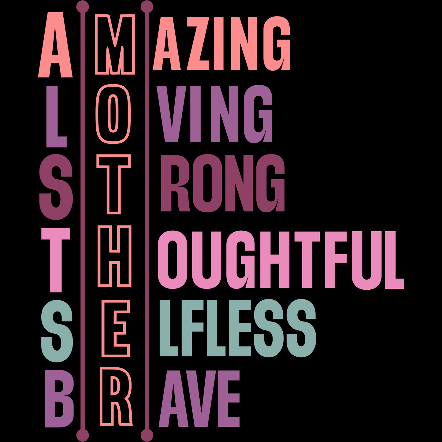 MOTHER Acronym Inspirational Quote DTF Transfer – Vertical Mom Definition Typography DTF Ready To Press