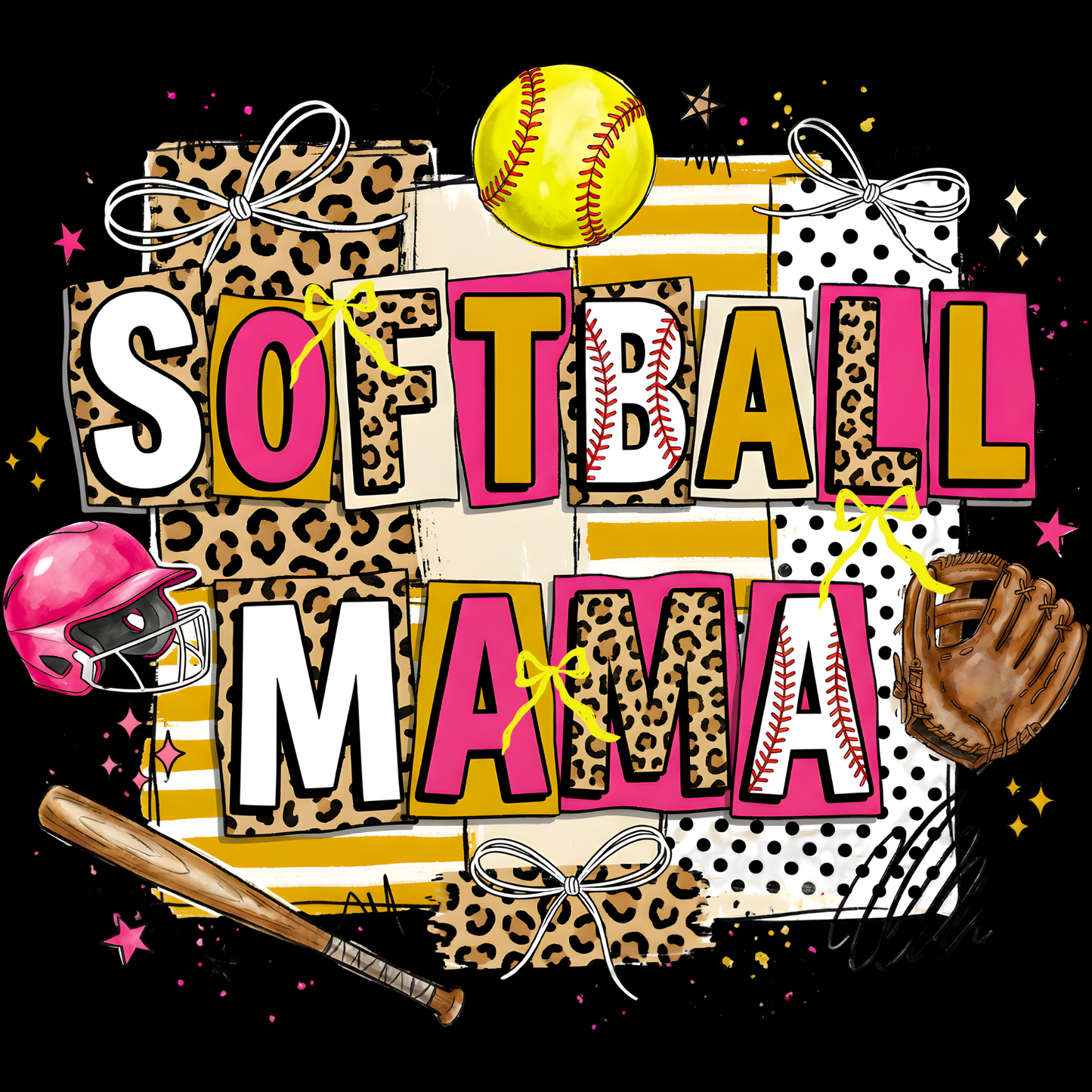 𝐒𝐨𝐟𝐭𝐛𝐚𝐥𝐥 𝐌𝐀𝐌𝐀 – Leopard Print Game Day DTF Ready To Press Transfer