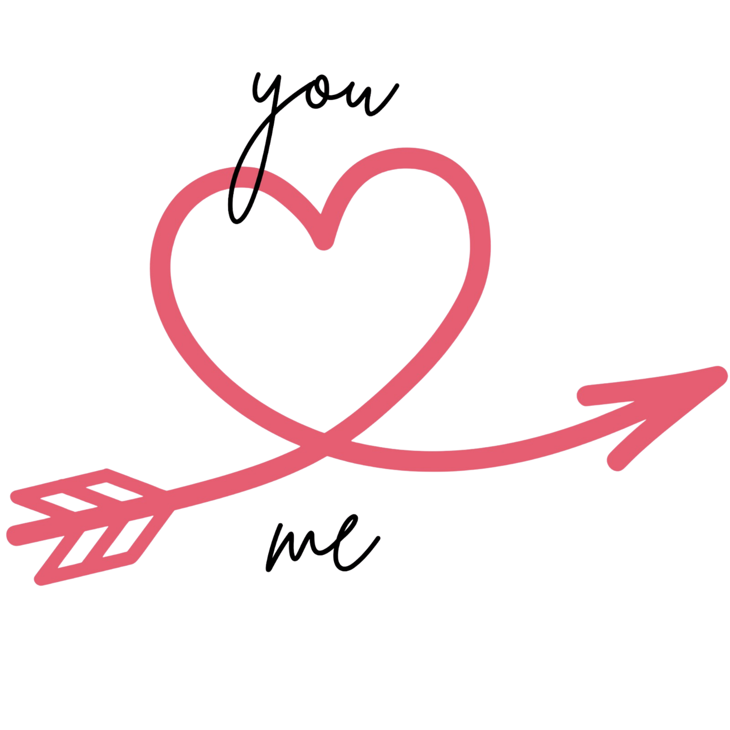 You & Me Arrow Heart DTF Transfer โ Romantic Heart Arrow Typography Ready to Press Heat Transfer for Apparel