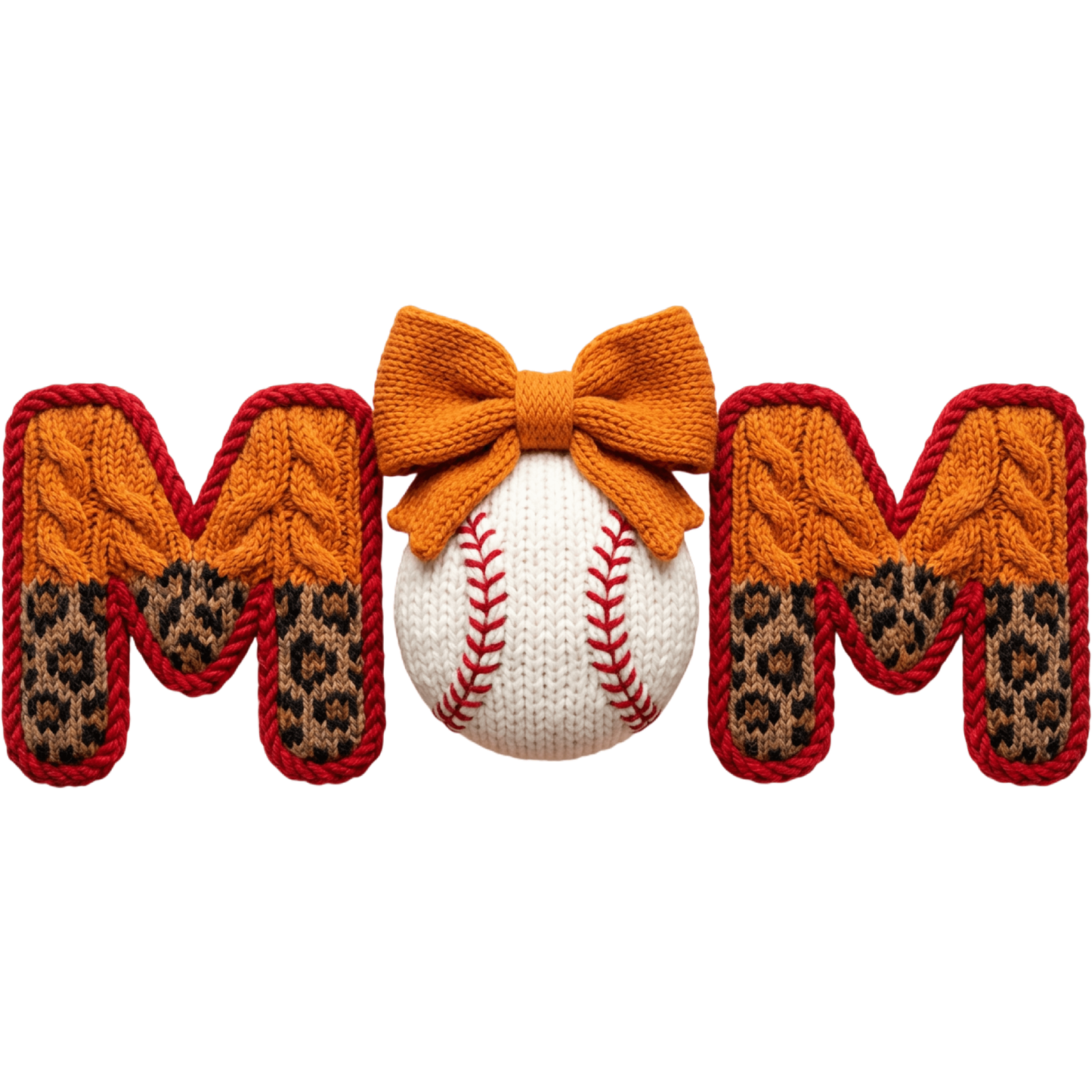 𝐁𝐚𝐬𝐞𝐛𝐚𝐥𝐥 𝐌𝐎𝐌 DTF Transfer – Knit Leopard Bow Sports Mom Design DTF Ready To Press
