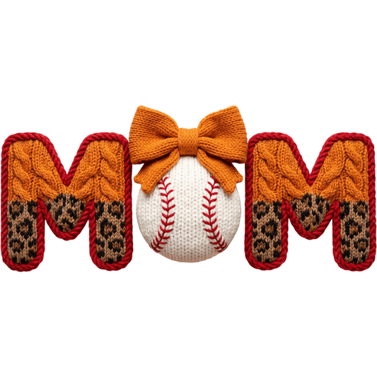 𝐁𝐚𝐬𝐞𝐛𝐚𝐥𝐥 𝐌𝐎𝐌 DTF Transfer – Knit Leopard Bow Sports Mom Design DTF Ready To Press