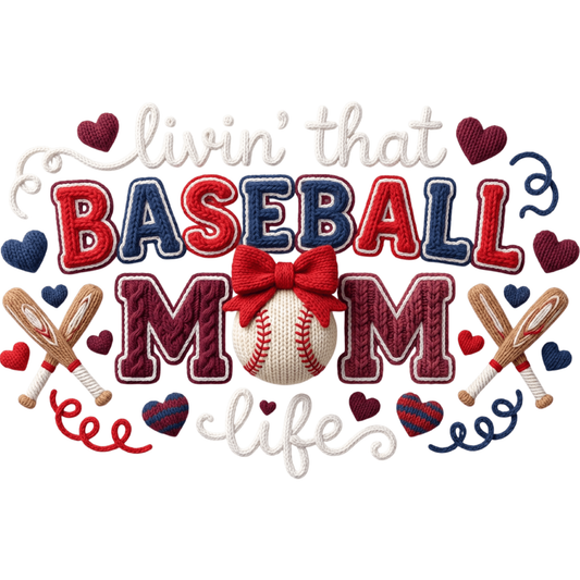 𝐋𝐢𝐯𝐢𝐧’ That Baseball Mom Life DTF Transfer – Cute Baseball Mom Bow Heart Sports Mom Design DTF Ready To Press