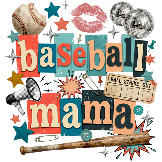 𝐁𝐚𝐬𝐞𝐛𝐚𝐥𝐥 𝐌𝐚𝐦𝐚 – Retro Game Day Collage DTF Ready To Press Transfer