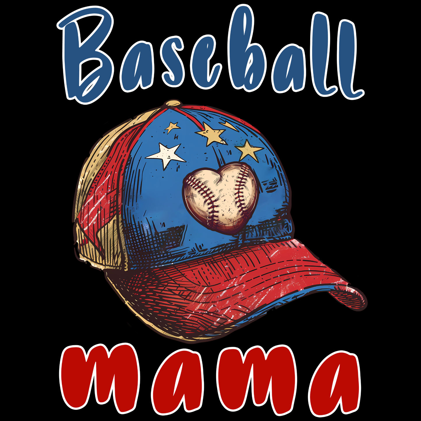 𝐁𝐚𝐬𝐞𝐛𝐚𝐥𝐥 𝐌𝐚𝐦𝐚 𝐃𝐓𝐅 𝐓𝐫𝐚𝐧𝐬𝐟𝐞𝐫 – Patriotic Baseball Mom Cap Game Day Shirt Design DTF Ready To Press