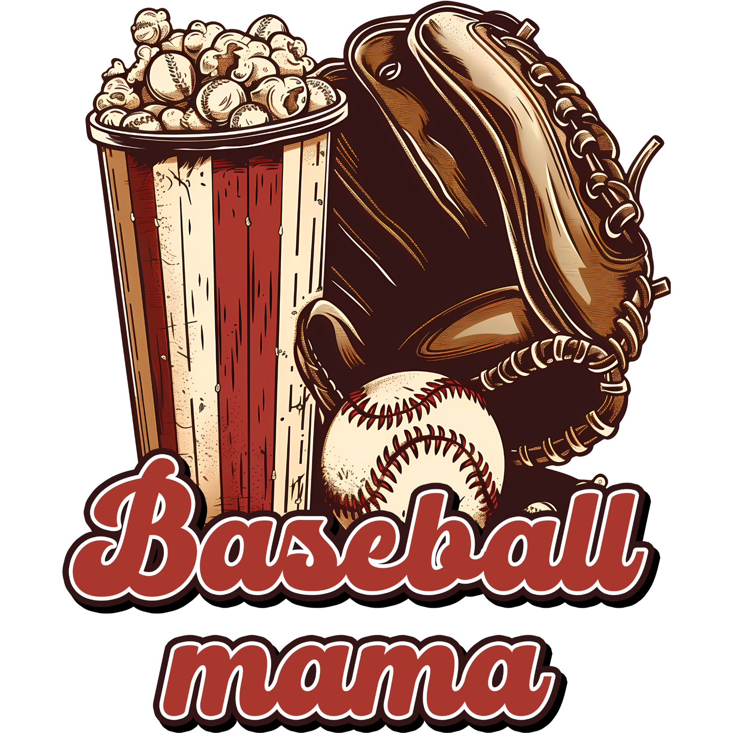 𝐁𝐚𝐬𝐞𝐛𝐚𝐥𝐥 𝐌𝐚𝐦𝐚 𝐆𝐥𝐨𝐯𝐞 & 𝐏𝐨𝐩𝐜𝐨𝐫𝐧 DTF Transfer – Vintage Baseball Mom Game Day Sports Fan Design DTF Ready To Press
