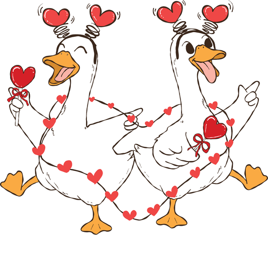 Cute Valentine Duck Couple DTF Ready to Press Transfer – Romantic Cartoon Love Character Design