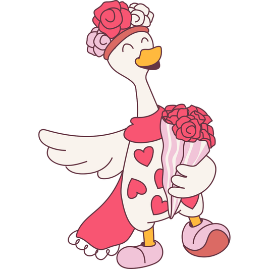 Cute Valentine Duck DTF Ready to Press Transfer – Love Character Design