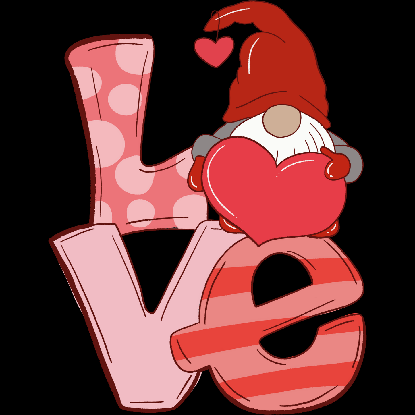 Gnome Love DTF Transfer – Cute Valentine Gnome Heart Design Ready to Press Heat Transfer for Apparel