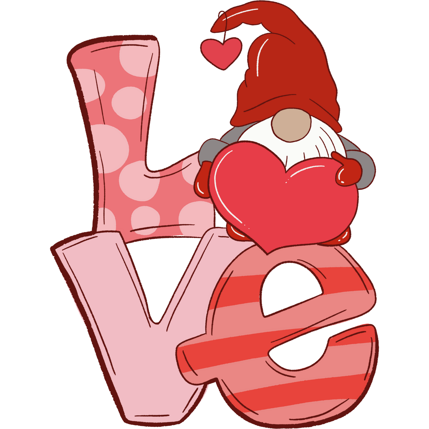 Gnome Love DTF Transfer – Cute Valentine Gnome Heart Design Ready to Press Heat Transfer for Apparel
