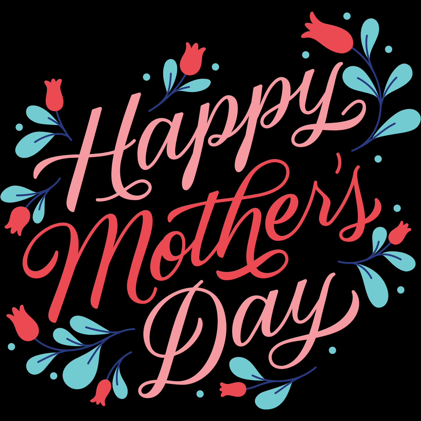 Happy Mother’s Day Floral DTF Transfer – Mother's Day Typography Ready to Press Heat Transfer