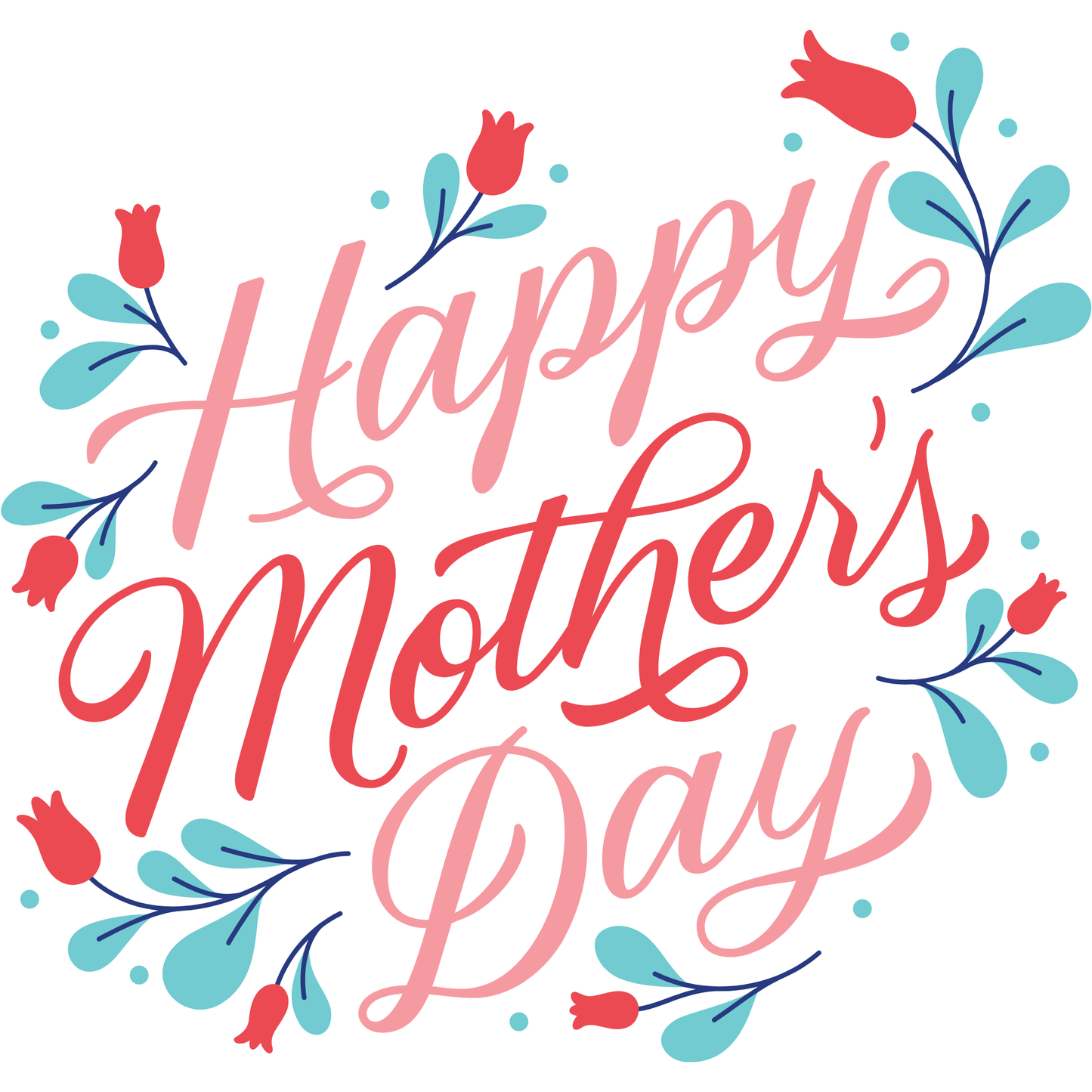 Happy Mother’s Day Floral DTF Transfer – Mother's Day Typography Ready to Press Heat Transfer