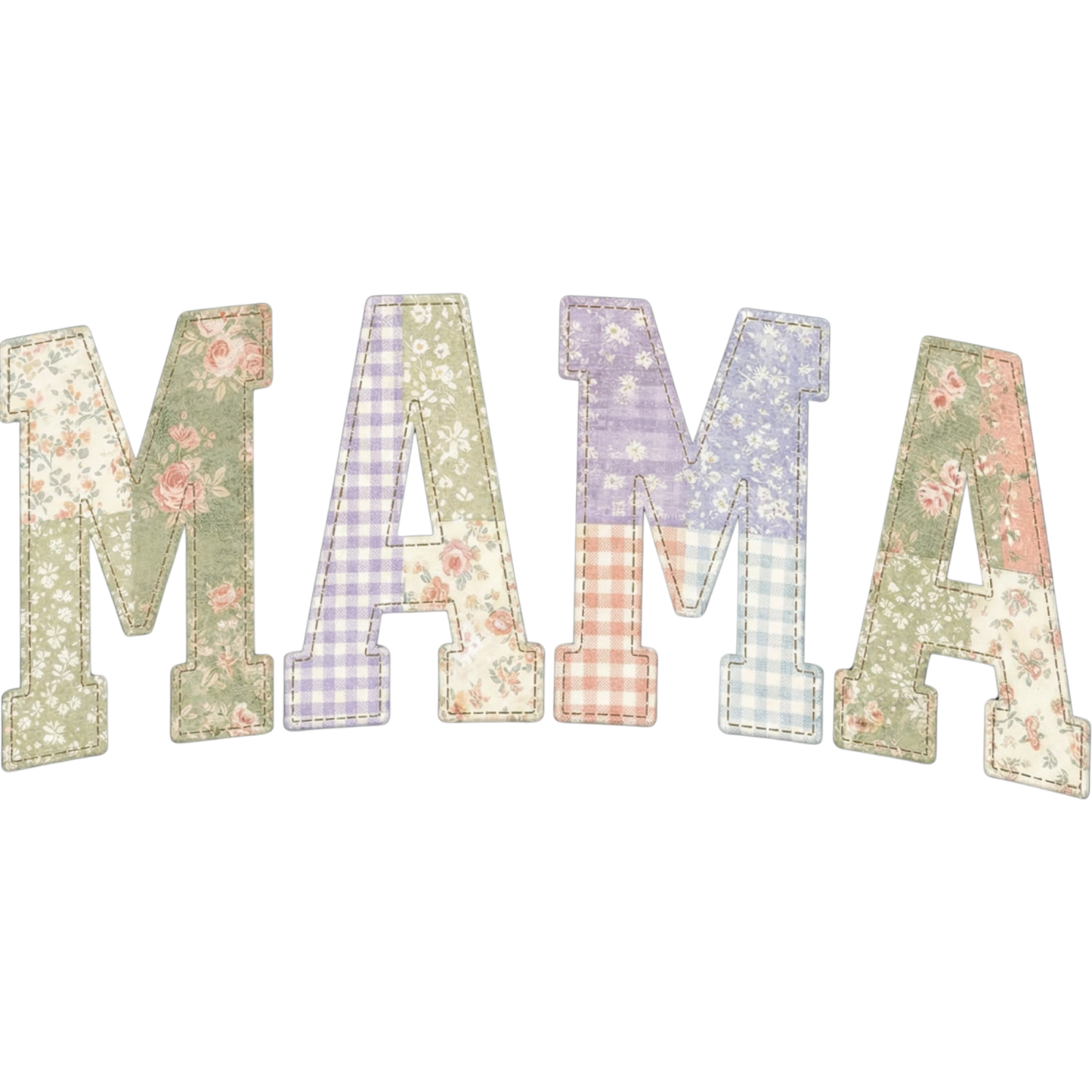 𝐌𝐀𝐌𝐀 Vintage Floral Patchwork DTF Transfer – Retro Quilt Style Mom Letters Aesthetic Mother Design DTF Ready To Press