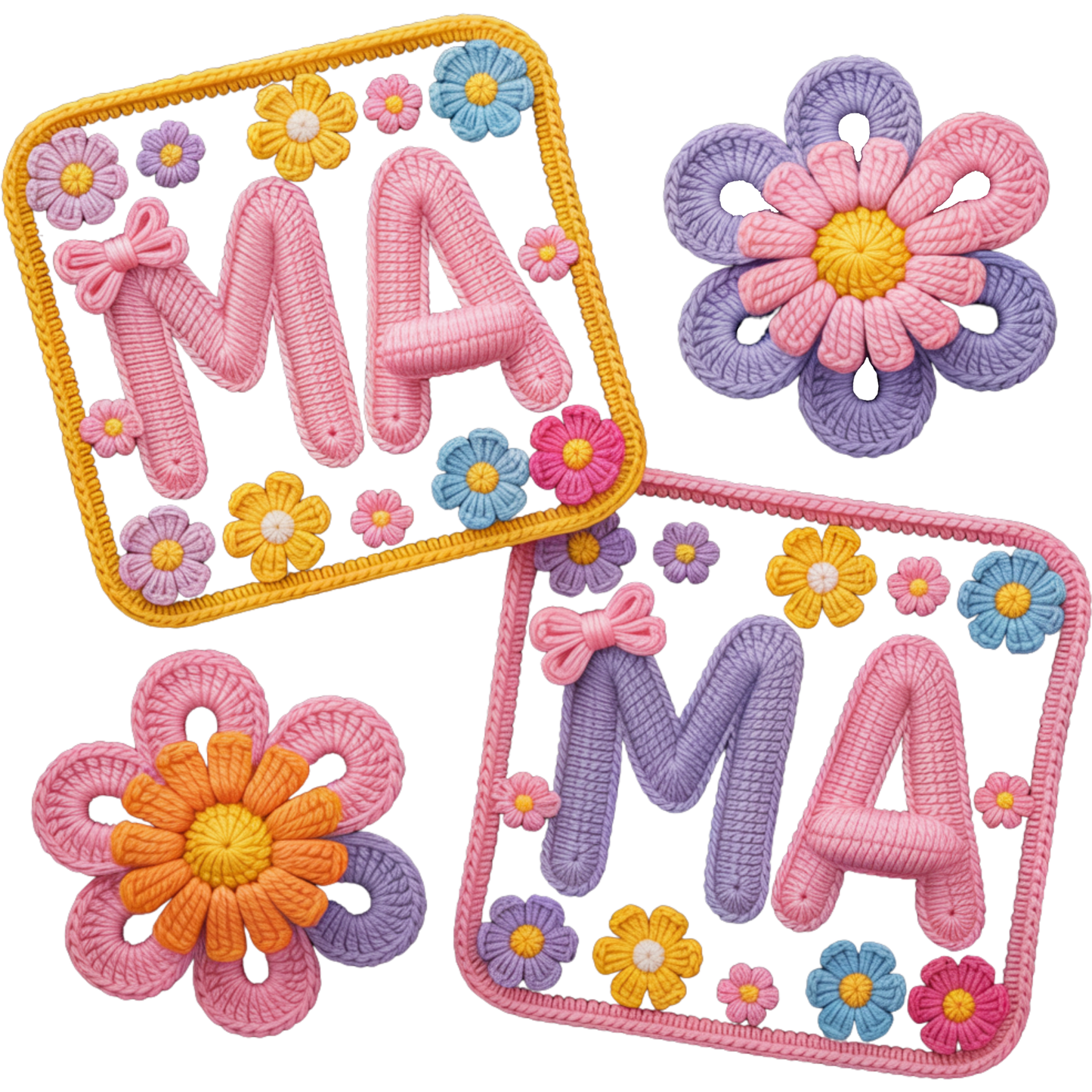 𝐂𝐫𝐨𝐜𝐡𝐞𝐭 𝐌𝐀 DTF Transfer – Cute Floral Mom Letter Design DTF Ready To Press