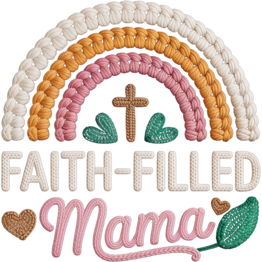 𝐅𝐚𝐢𝐭𝐡-𝐅𝐢𝐥𝐥𝐞𝐝 𝐌𝐚𝐦𝐚 – Christian Mom Rainbow DTF Ready To Press Transfer