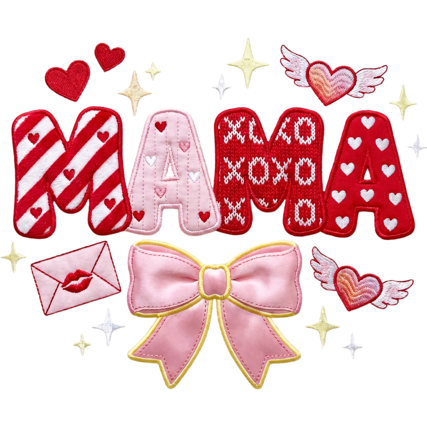 𝐕𝐚𝐥𝐞𝐧𝐭𝐢𝐧𝐞 𝐌𝐀𝐌𝐀 – XOXO Hearts & Bow DTF Ready To Press Transfer