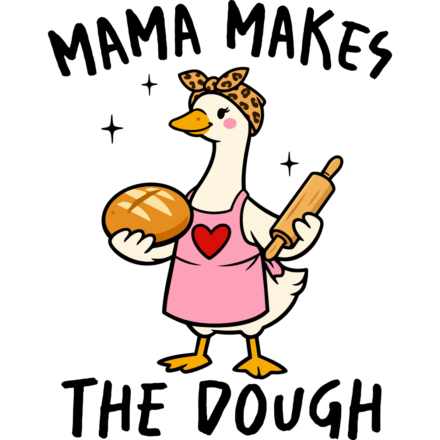 𝐌𝐚𝐦𝐚 𝐌𝐚𝐤𝐞𝐬 𝐓𝐡𝐞 𝐃𝐨𝐮𝐠𝐡 DTF Transfer – Funny Baking Mom Duck Design DTF Ready To Press