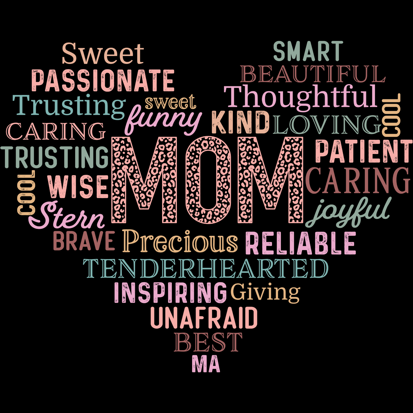 𝐌𝐎𝐌 𝐖𝐨𝐫𝐝 𝐂𝐥𝐨𝐮𝐝 DTF Transfer – Inspirational Mom Traits Design DTF Ready To Press