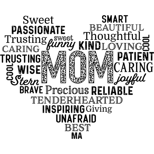 𝐌𝐎𝐌 Word Art Heart DTF Transfer – Inspirational Mother Typography Design Best Mom Gift DTF Ready To Press