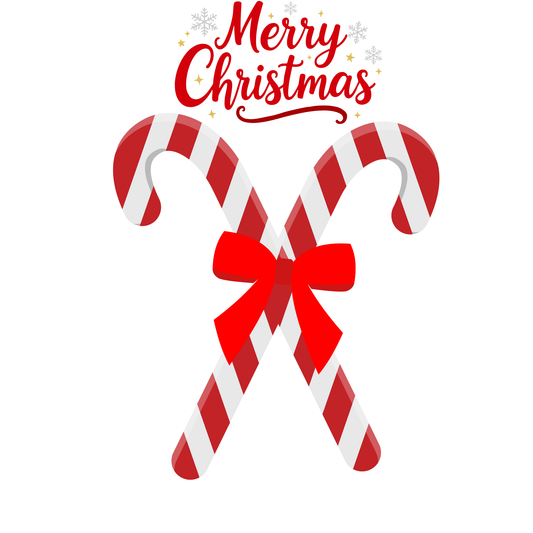 Merry Christmas Candy Cane DTF Transfer – Festive Candy Cane Bow Christmas Design Ready to Press Heat Transfer