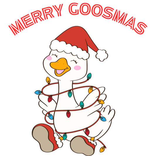Merry Goosmas Goose DTF Transfer – Funny Christmas Goose with Lights Ready to Press Heat Transfer for Holiday