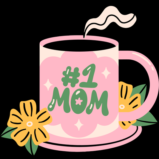 #1 Mom Coffee Mug DTF Transfer – Cute Mother's Day Design Ready to Press Heat Transfer