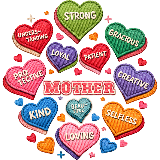 𝐌𝐨𝐭𝐡𝐞𝐫 𝐇𝐞𝐚𝐫𝐭 𝐐𝐮𝐚𝐥𝐢𝐭𝐢𝐞𝐬 𝐃𝐓𝐅 𝐓𝐫𝐚𝐧𝐬𝐟𝐞𝐫 – Colorful Loving Strong Kind Mother Appreciation Design DTF Ready To Press