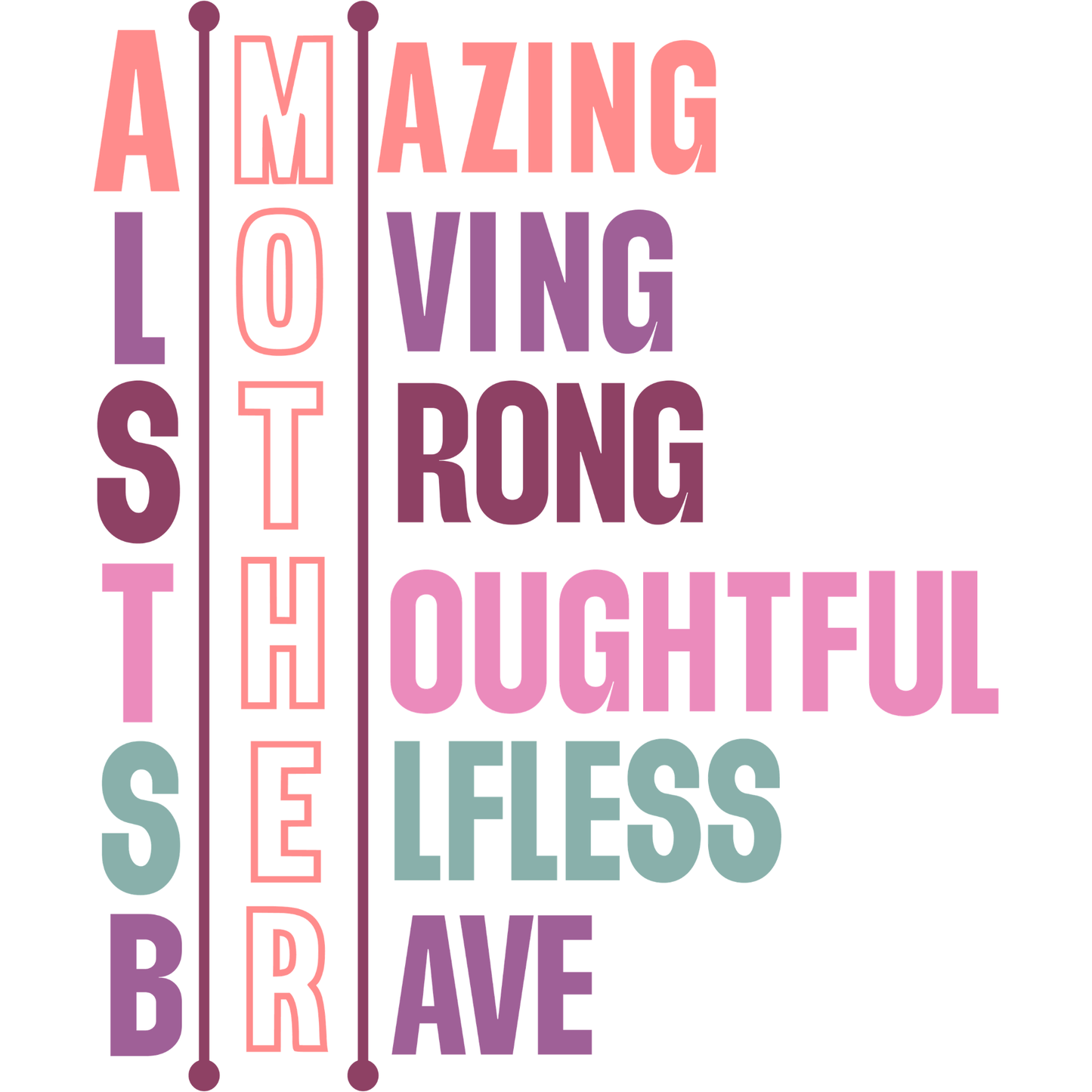 MOTHER Acronym Inspirational Quote DTF Transfer – Vertical Mom Definition Typography DTF Ready To Press