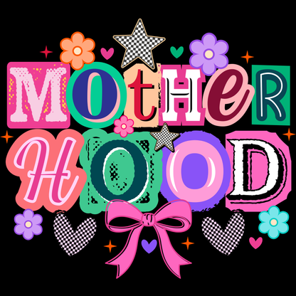 𝐌𝐨𝐭𝐡𝐞𝐫𝐡𝐨𝐨𝐝 Retro Colorful Typography DTF Transfer – Cute Floral Bow Mom Life Graphic DTF Ready To Press