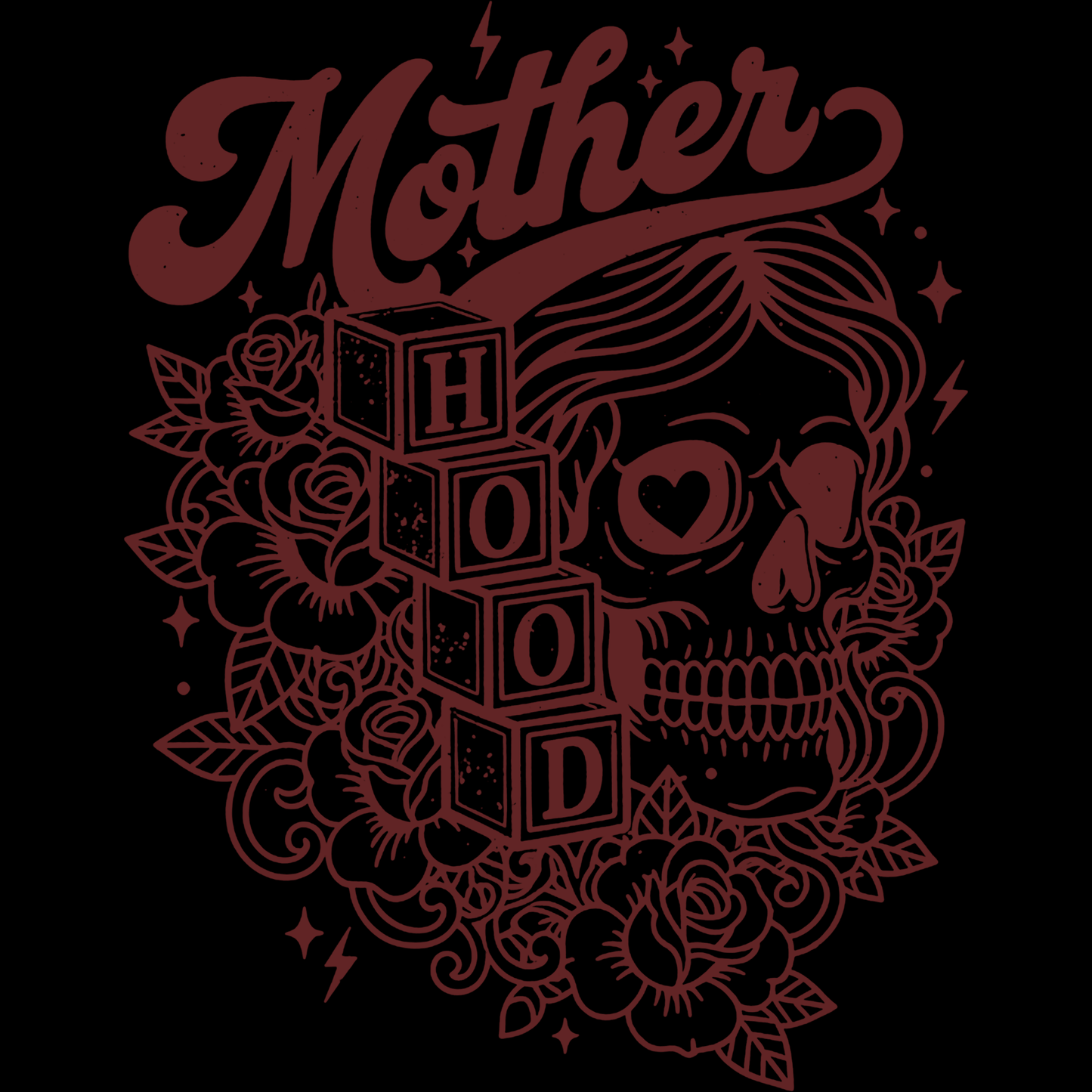 𝐌𝐨𝐭𝐡𝐞𝐫 𝐇𝐨𝐨𝐝 DTF Transfer – Skull Mom Tattoo Style Design DTF Ready To Press
