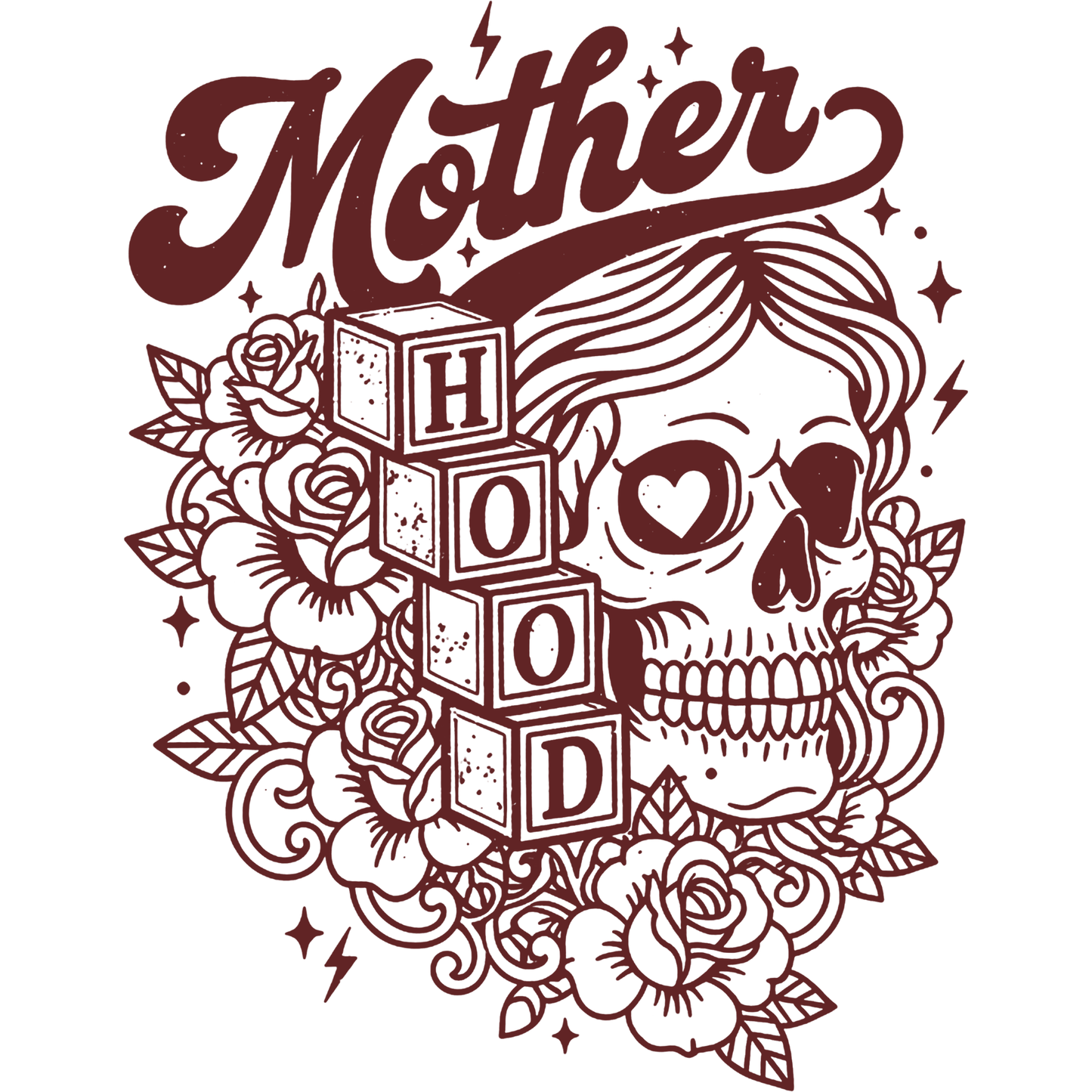 𝐌𝐨𝐭𝐡𝐞𝐫 𝐇𝐨𝐨𝐝 DTF Transfer – Skull Mom Tattoo Style Design DTF Ready To Press