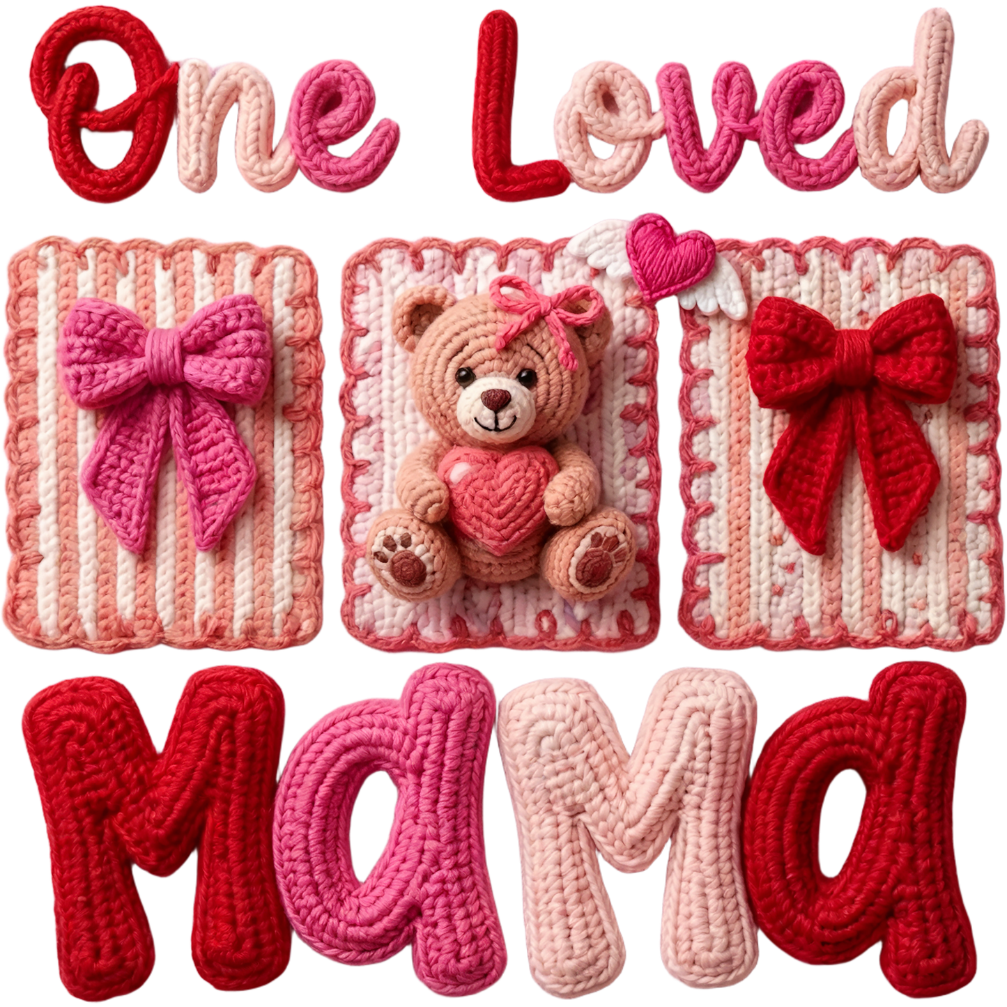 𝐎𝐧𝐞 𝐋𝐨𝐯𝐞𝐝 𝐌𝐚𝐦𝐚 DTF Transfer – Cute Teddy Bear Gift Box Mother's Day Design DTF Ready To Press