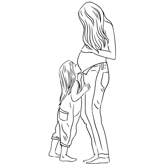 Pregnant Mom and Daughter DTF Transfer – Motherhood Line Art Ready to Press Heat Transfer