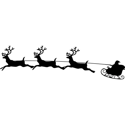 Santa Sleigh Reindeer Silhouette DTF Transfer – Christmas Reindeer Sleigh Design Ready to Press Heat Transfer for Holiday Apparel