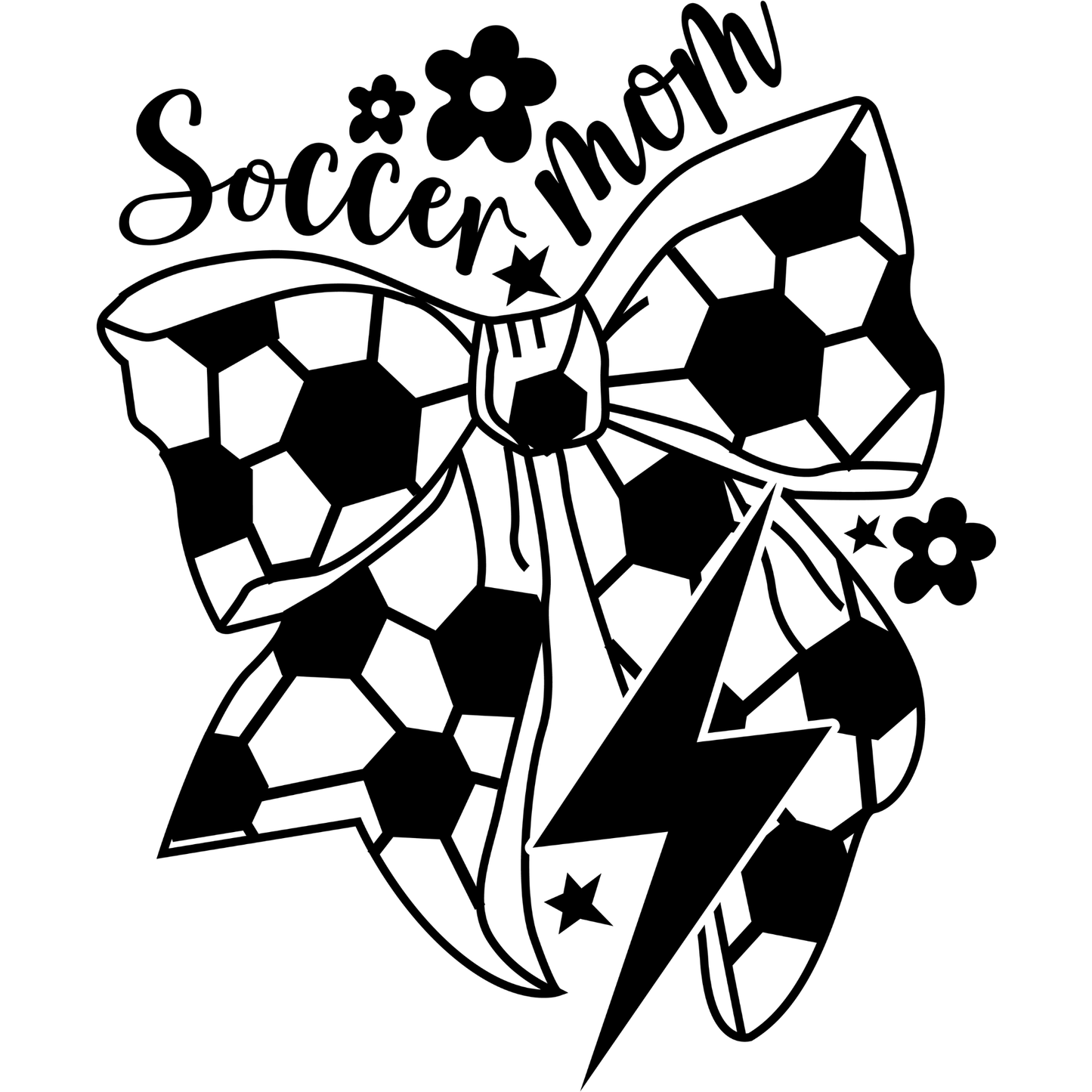 𝐒𝐨𝐜𝐜𝐞𝐫 Mom Bow Lightning DTF Transfer – Sporty Soccer Ball Ribbon Mom Graphic DTF Ready To Press
