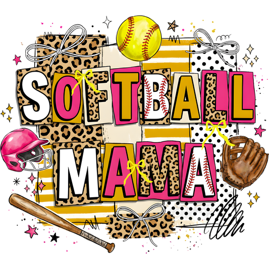 𝐒𝐨𝐟𝐭𝐛𝐚𝐥𝐥 𝐌𝐀𝐌𝐀 – Leopard Print Game Day DTF Ready To Press Transfer