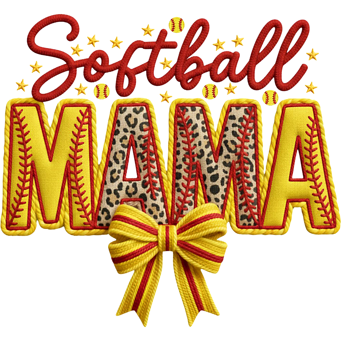 𝐒𝐨𝐟𝐭𝐛𝐚𝐥𝐥 𝐌𝐀𝐌𝐀 DTF Transfer – Leopard Bow Sports Mom Design DTF Ready To Press