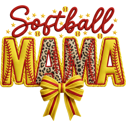 𝐒𝐨𝐟𝐭𝐛𝐚𝐥𝐥 𝐌𝐀𝐌𝐀 DTF Transfer – Leopard Bow Sports Mom Design DTF Ready To Press
